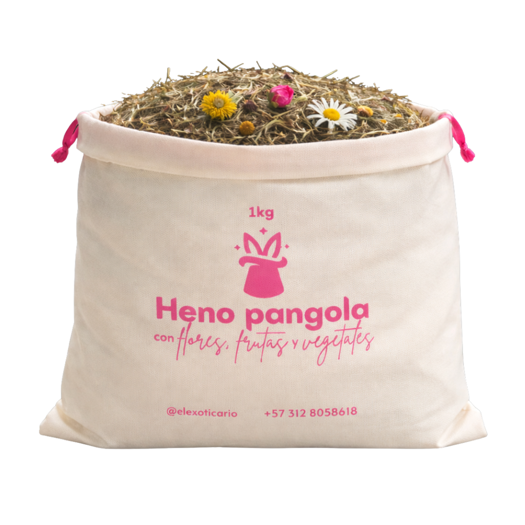 Heno pangola con flores, frutas y vegetales