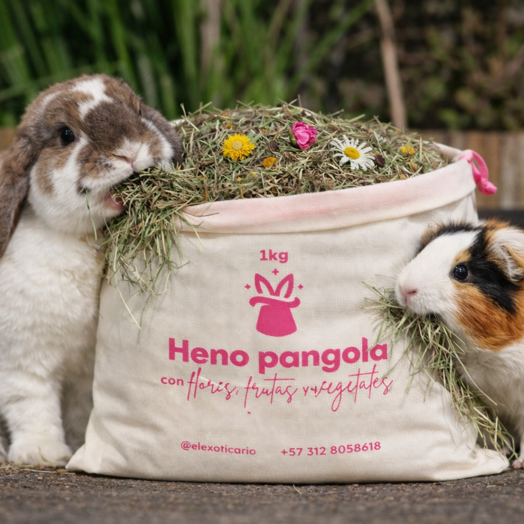 Heno pangola con flores, frutas y vegetales