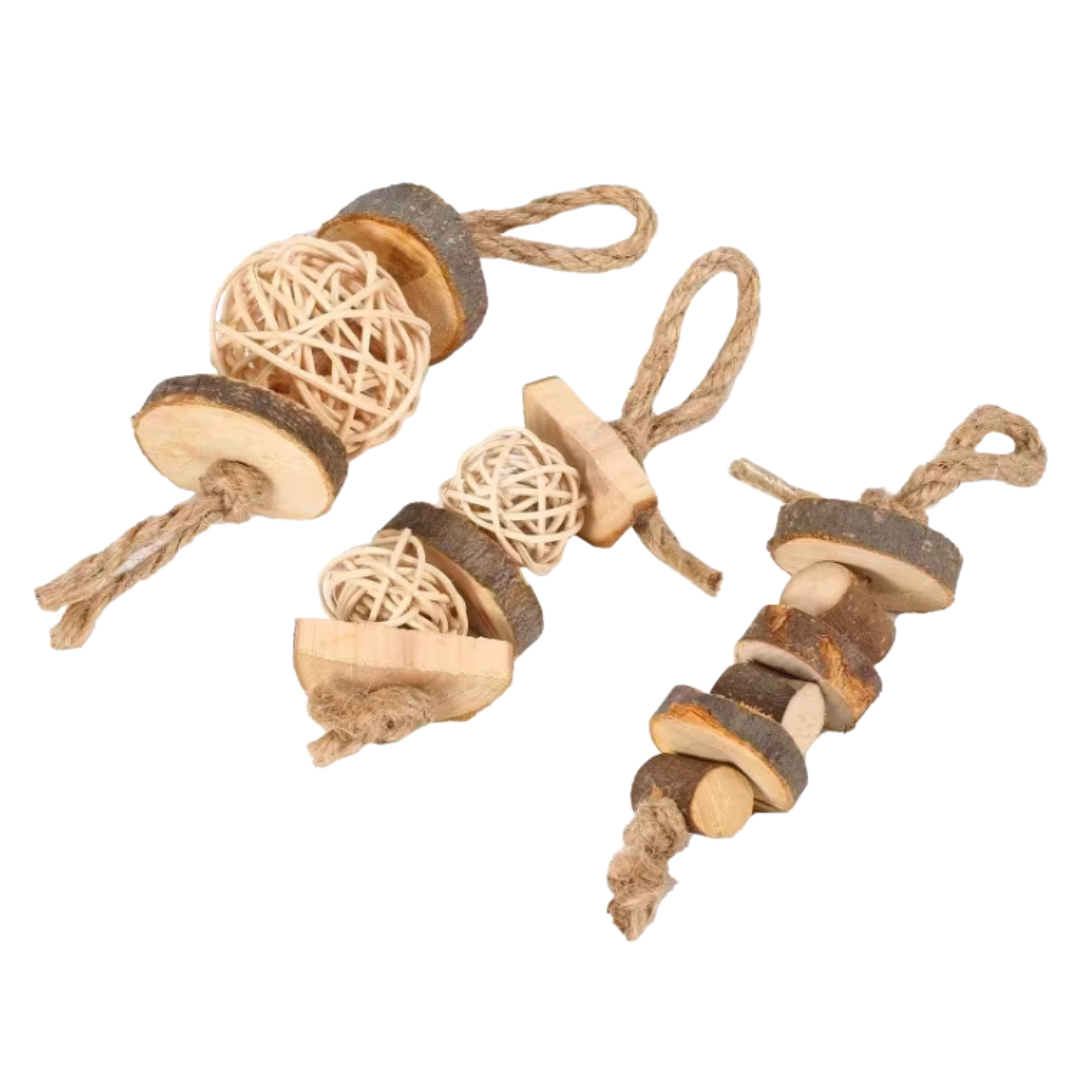 Colgante de madera y mimbre